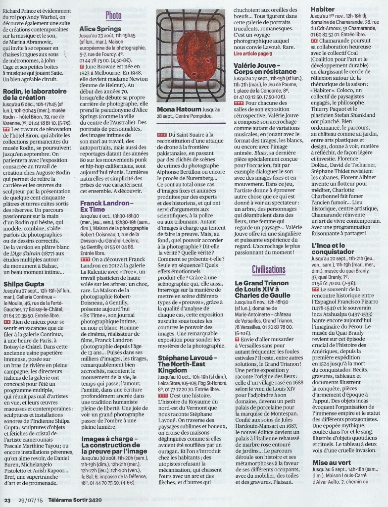 Télérama Sortir 29 juillet 2015 article